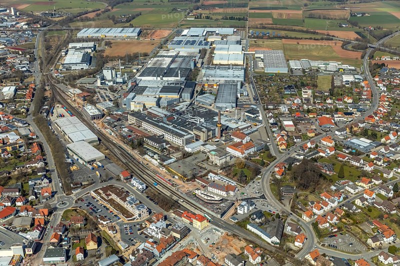 Aerial view, Continental Reifen Deutschland GmbH Korbach plant in Korbach. District town Korbach, district Waldeck-Frankenberg in Hesse, Germany, district town Korbach, Europe, birds-eyes view, aerial view, aerial photography, aerial photography, overview, bird's eye view