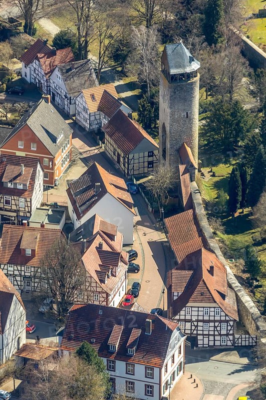 Aerial view, Tylenturm in Korbach. District town Korbach, district Waldeck-Frankenberg in Hesse, Germany, district town Korbach, Europe, birds-eyes view, aerial view, aerial photography, aerial photography, overview, bird's eye view