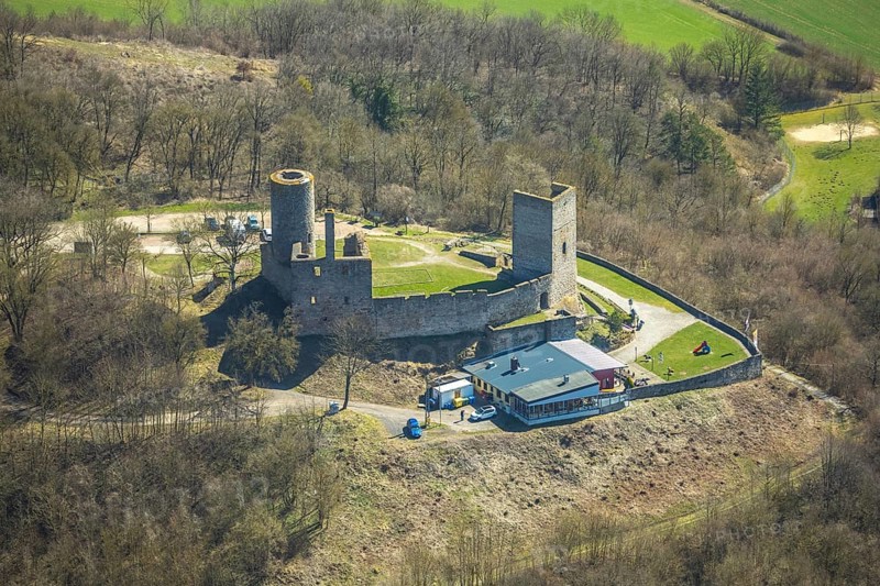 Aerial view, Kugelsburg, Cafe & Restaurant Zur Kugelsburg, in Volkmarsen, Landkreis Waldeck-Frankenberg, Hesse, Germany, Volkmarsen, DEU, Europe, birds-eyes view, aerial view, aerial photography, aerial photography, overview, overview, bird's eye view