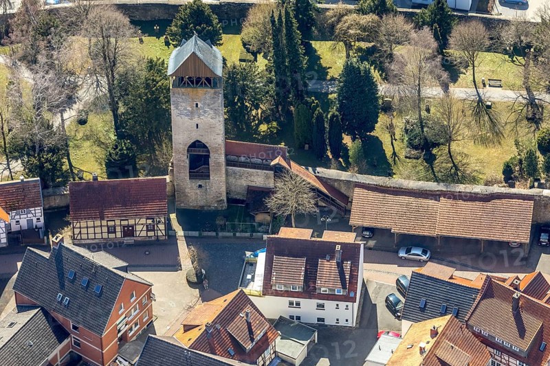 Aerial view, Tylenturm in Korbach. District town Korbach, district Waldeck-Frankenberg in Hesse, Germany, district town Korbach, Europe, birds-eyes view, aerial view, aerial photography, aerial photography, overview, bird's eye view
