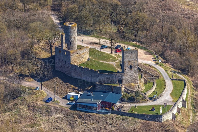 Aerial view, Kugelsburg, Cafe & Restaurant Zur Kugelsburg, in Volkmarsen, Landkreis Waldeck-Frankenberg, Hesse, Germany, Volkmarsen, DEU, Europe, birds-eyes view, aerial view, aerial photography, aerial photography, overview, overview, bird's eye view