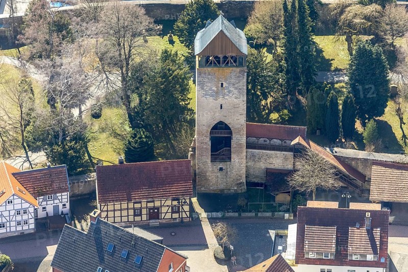 Aerial view, Tylenturm in Korbach. District town Korbach, district Waldeck-Frankenberg in Hesse, Germany, district town Korbach, Europe, birds-eyes view, aerial view, aerial photography, aerial photography, overview, bird's eye view