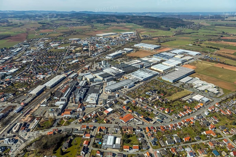Aerial view, Continental Reifen Deutschland GmbH Korbach plant in Korbach. District town Korbach, district Waldeck-Frankenberg in Hesse, Germany, district town Korbach, Europe, birds-eyes view, aerial view, aerial photography, aerial photography, overview, bird's eye view