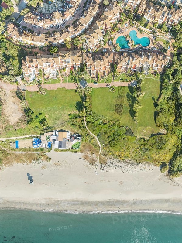 The Loma del Rey gated community is part of the La Alcaidesa urbanization at the Mediterranean Sea. Aerial view. Drone shot. Cádiz province, Andalusia, Spain