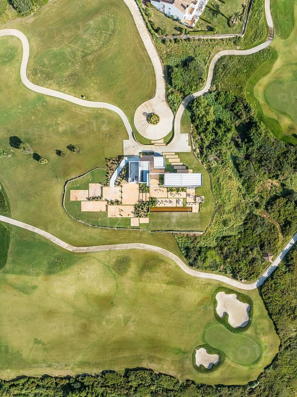 Partial view of the La Hacienda Links Golf Resort. Aerial view. Drone shot. Cádiz province, Andalusia, Spain