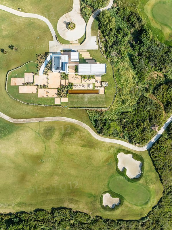 Partial view of the La Hacienda Links Golf Resort. Aerial view. Drone shot. Cádiz province, Andalusia, Spain
