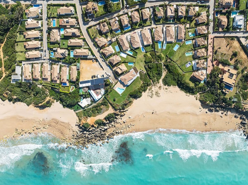 The Roche housing estate at the Mediterranean Sea. Aerial view. Drone shot. Cádiz province, Andalusia, Spain