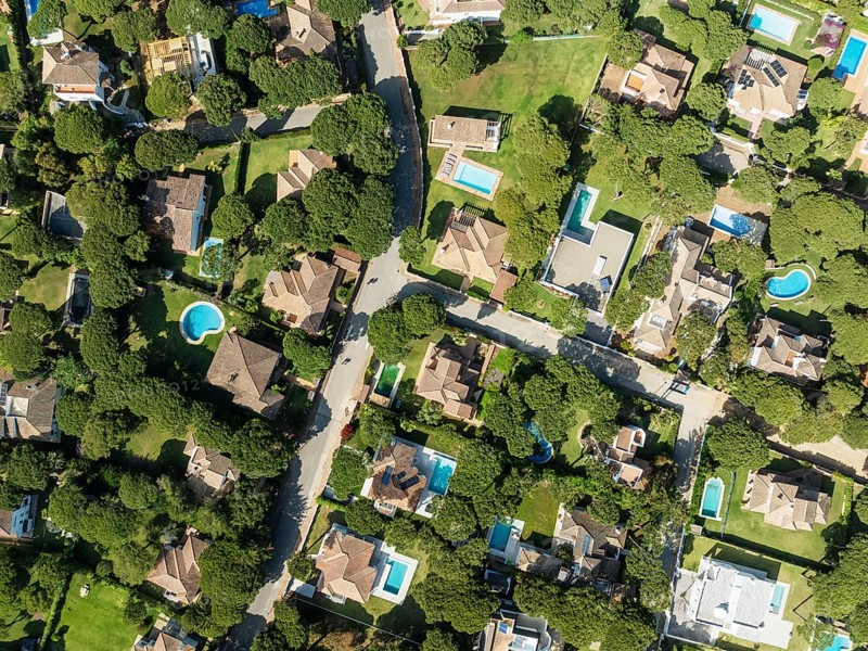 The Roche housing estate. Aerial view. Drone shot. Cádiz province, Andalusia, Spain