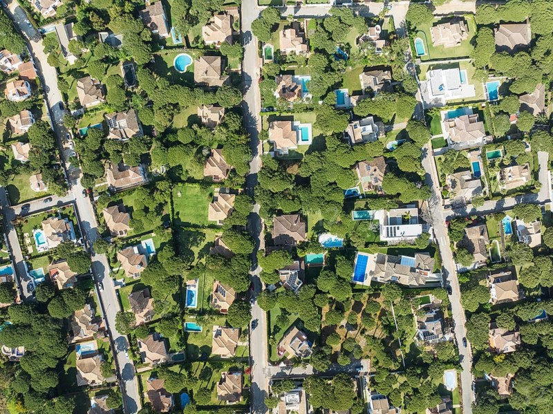 The Roche housing estate. Aerial view. Drone shot. Cádiz province, Andalusia, Spain