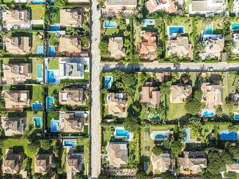 The Roche housing estate. Aerial view. Drone shot. Cádiz province, Andalusia, Spain