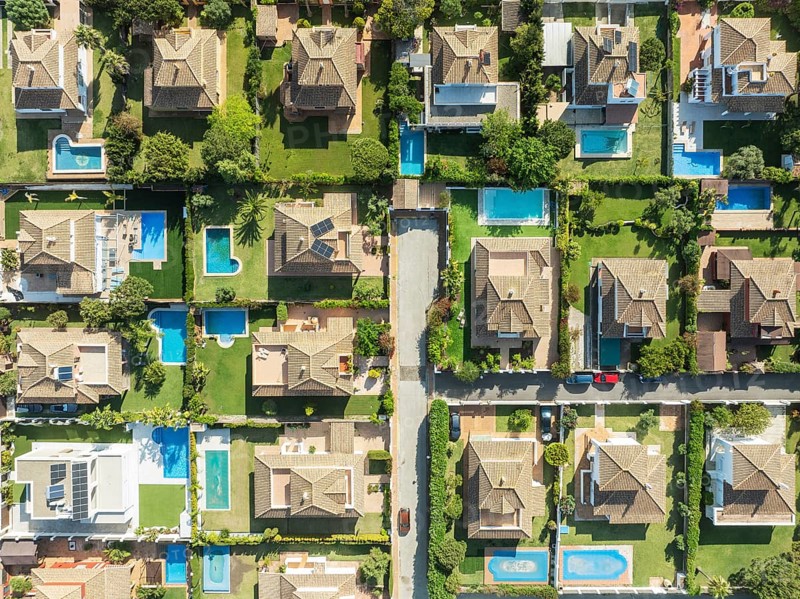 The Roche housing estate. Aerial view. Drone shot. Cádiz province, Andalusia, Spain