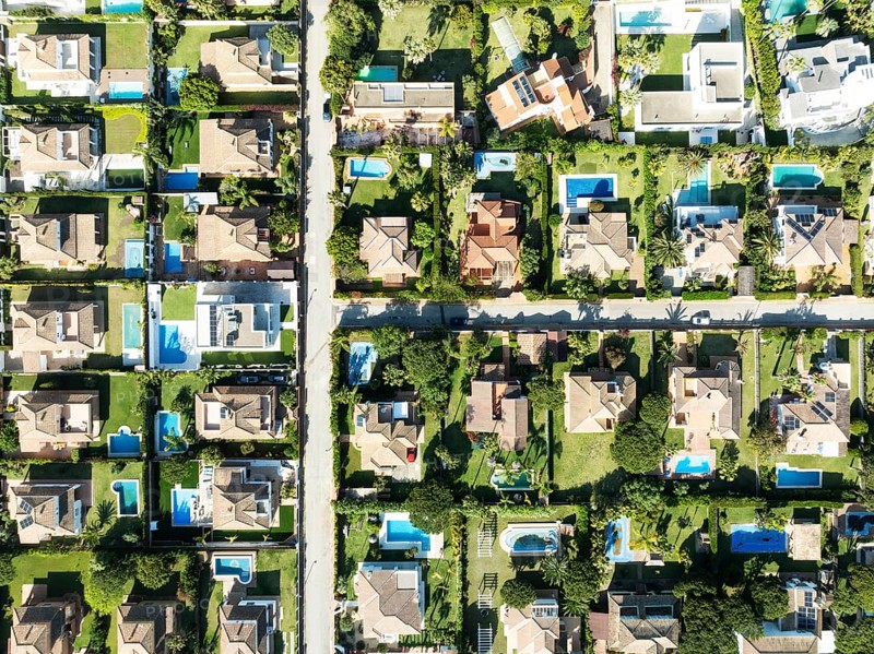 The Roche housing estate. Aerial view. Drone shot. Cádiz province, Andalusia, Spain