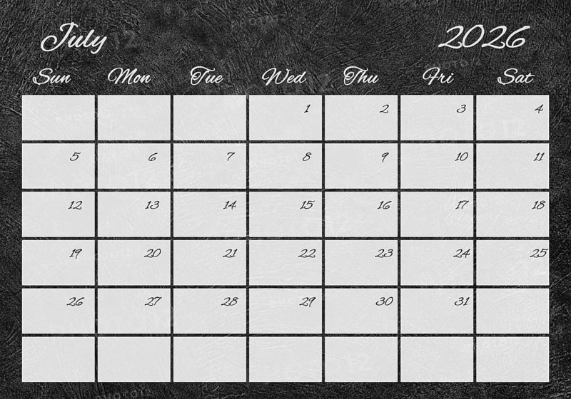 Printable Wall Calendar, July 2026 Retro