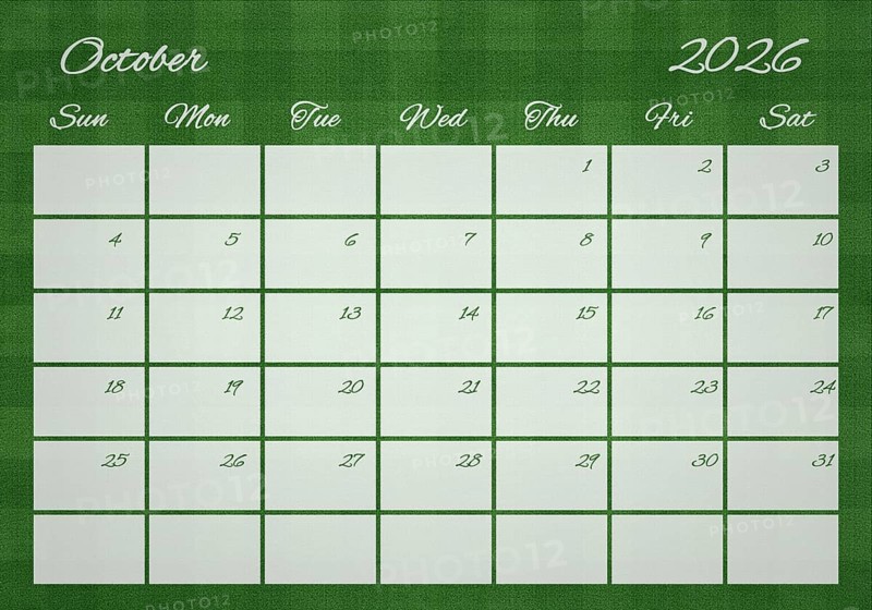 Printable Wall Calendar, October 2026 on Football Field