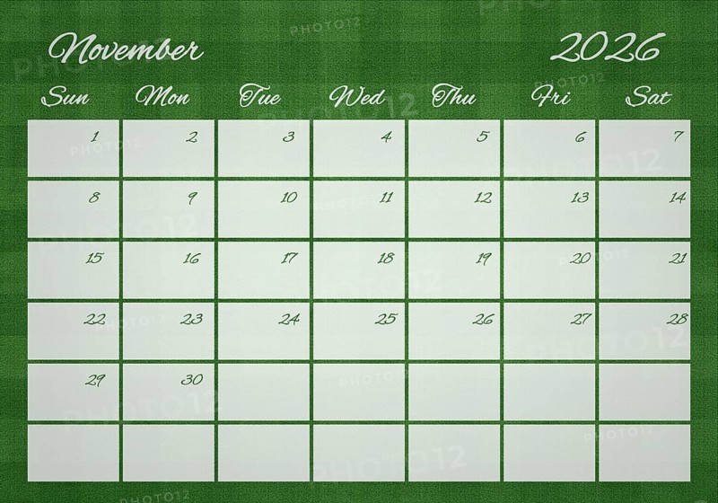 Printable Wall Calendar, November 2026 on Football Field