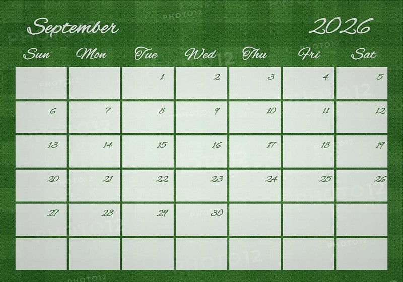 Printable Wall Calendar, September 2026 on Football Field