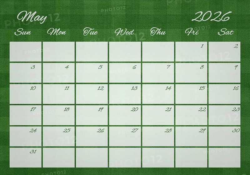 Printable Wall Calendar, May 2026 on Football Field