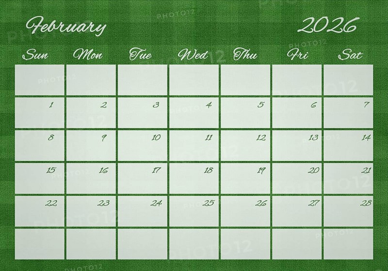 Printable Wall Calendar, February 2026 on Football Field