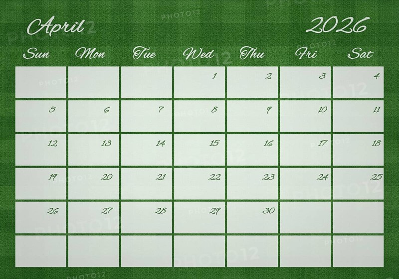 Printable Wall Calendar, April 2026 on Football Field