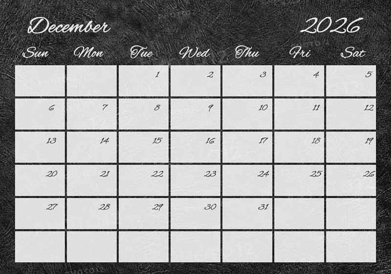 Printable Wall Calendar, December 2026 Retro