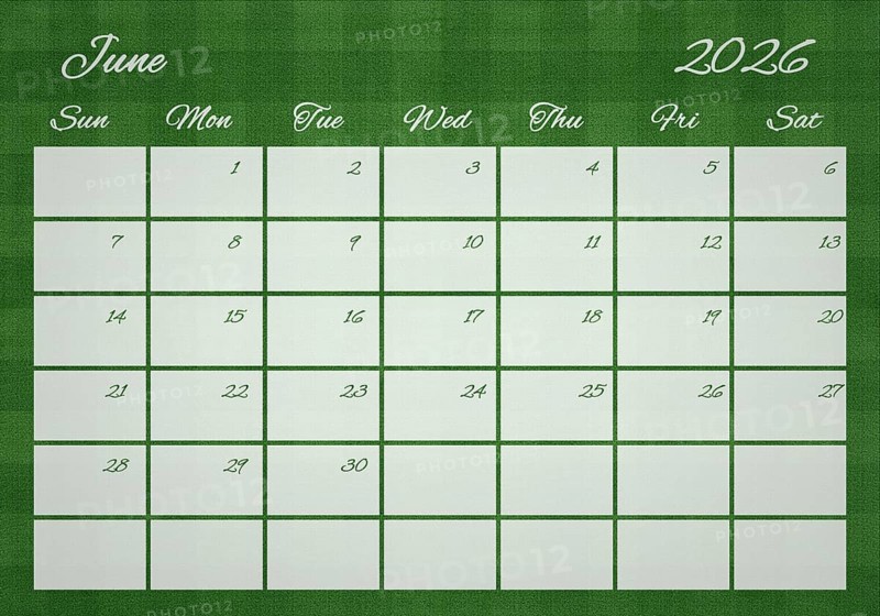 Printable Wall Calendar, June 2026 on Football Field