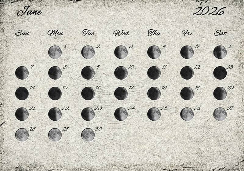 Moon Phases Calendar. June 2026 Old Paper
