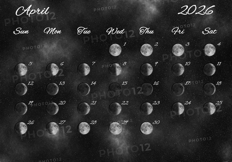 Moon Phases Calendar, April 2026 Space Background