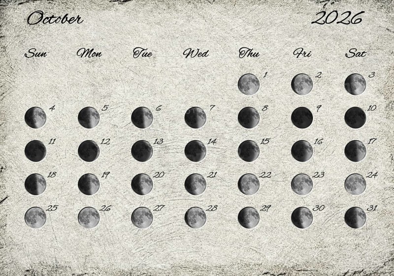 Moon Phases Calendar. October 2026 Old Paper