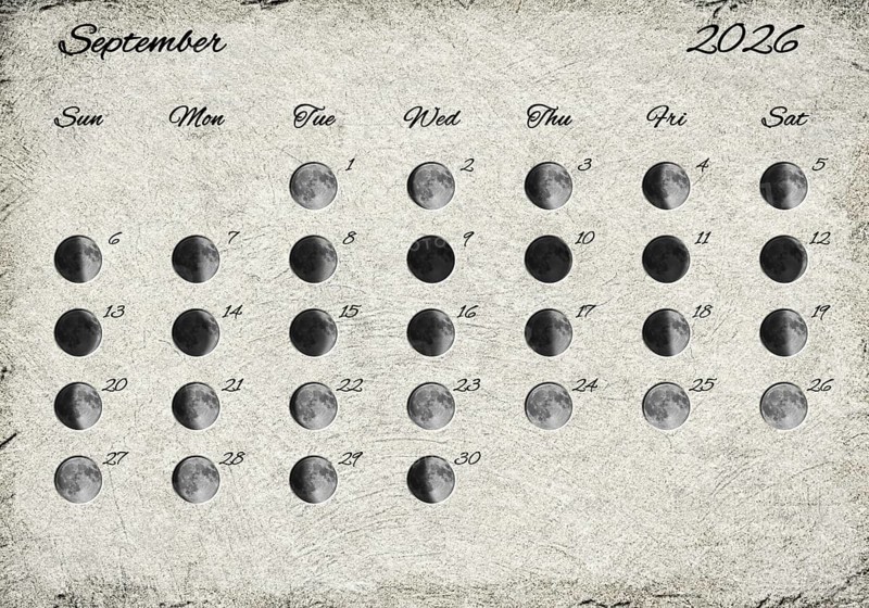 Moon Phases Calendar. September 2026 Old Paper