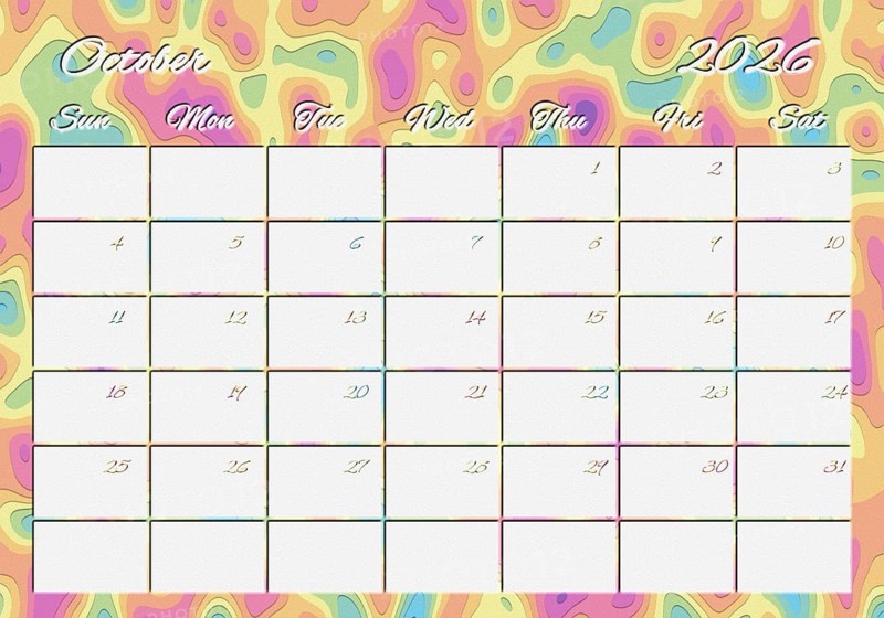 Printable Wall Calendar, October 2026 Colorful