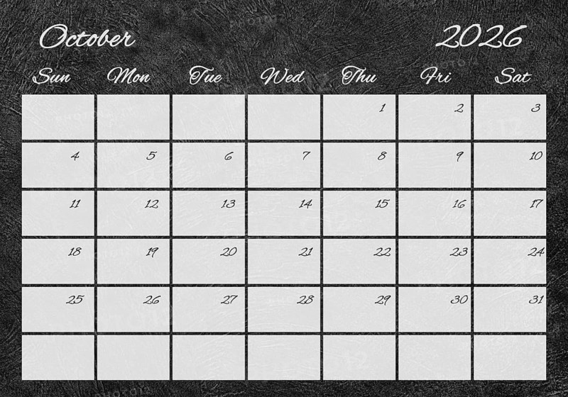 Printable Wall Calendar, October 2026 Retro