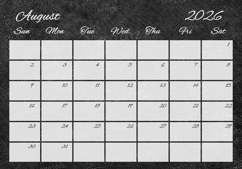 Printable Wall Calendar, August 2026 Retro
