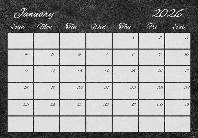 Printable Wall Calendar, January 2026 Retro