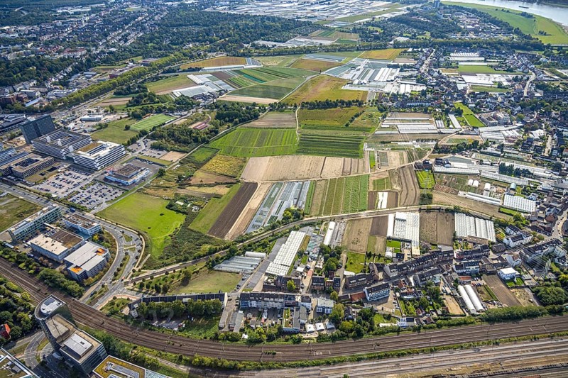 Aerial view, agricultural areas and horticultural businesses, district Hamm, Düsseldorf, Ruhr area, North Rhine-Westphalia, Germany, DE, Europe, agriculture, aerial view, aerial photography, aerial photography, overview, bird's-eye view, overview