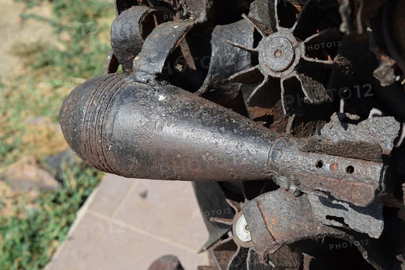 Monument of mines, grenades, bullets and shell fragments. Atyrau, Kazakhstan