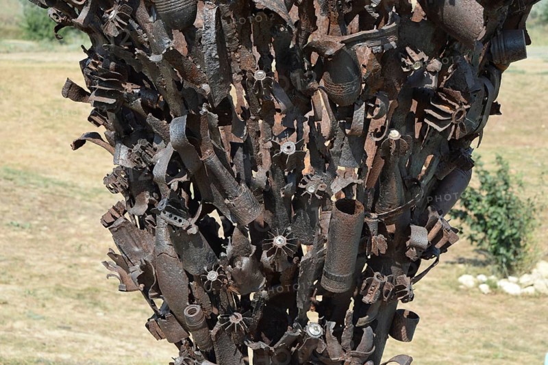 Monument of mines, grenades, bullets and shell fragments. Veselovka, Russia