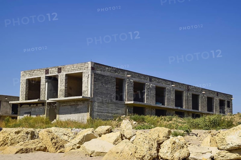 Unfinished building of gray block. Taman, Krasnodar Krai, Russia