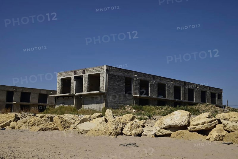 Unfinished building of gray block. Taman, Krasnodar Krai, Russia