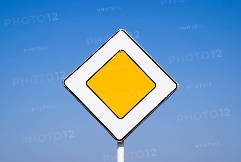 Road signs, the main road. Sign on a blue background. Krasnodar, Russia