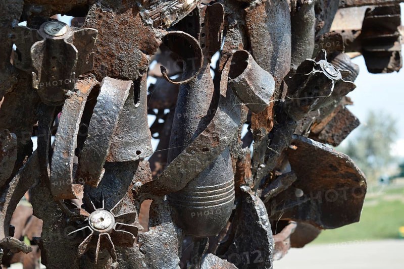 Monument of mines, grenades, bullets and shell fragments. To remember descendants of the horrors of war. Taman, Krasnodar Krai, Russia