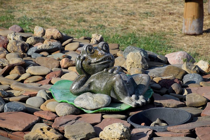 Statue of a frog on a water lily. Taman, Krasnodar Krai, Russia