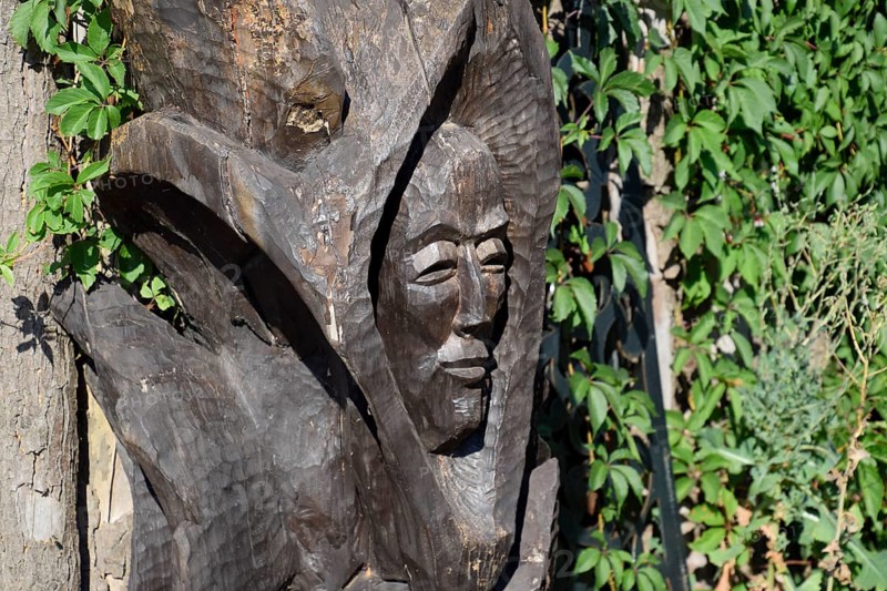 Wooden idol. Woodcarving. Taman, Krasnodar Krai, Russia