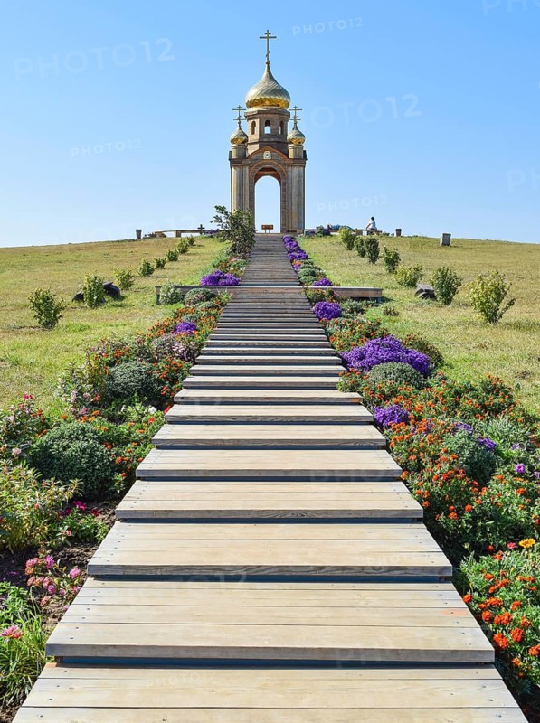 Orthodox chapel on a hill. Tabernacle in the Cossack village of Ataman. Taman, Krasnodar Krai, Russia