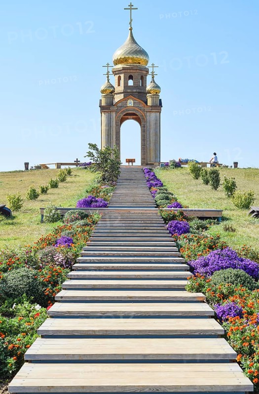 Orthodox chapel on a hill. Tabernacle in the Cossack village of Ataman. Taman, Krasnodar Krai, Russia