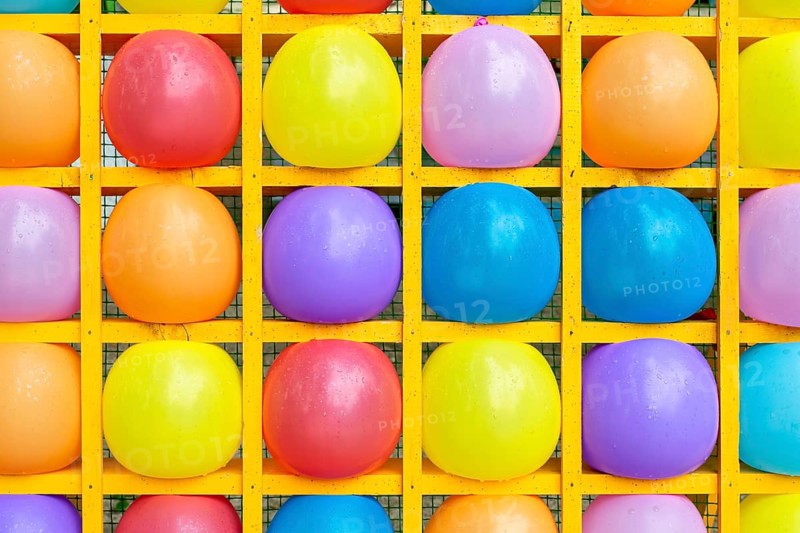 Inflatable balls in square shelves. Taman, Krasnodar Krai, Russia