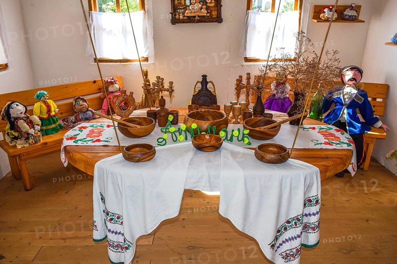 Set the table with utensils, plates and cups. Taman, Krasnodar Krai, Russia