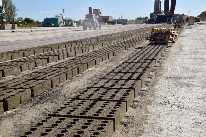 Cinder blocks lie on the ground and dried. Atyrau, Kazakhstan