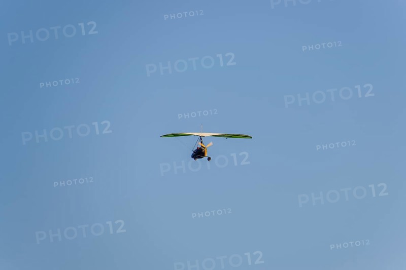 Trike, flying in the sky with two people. Atyrau, Kazakhstan