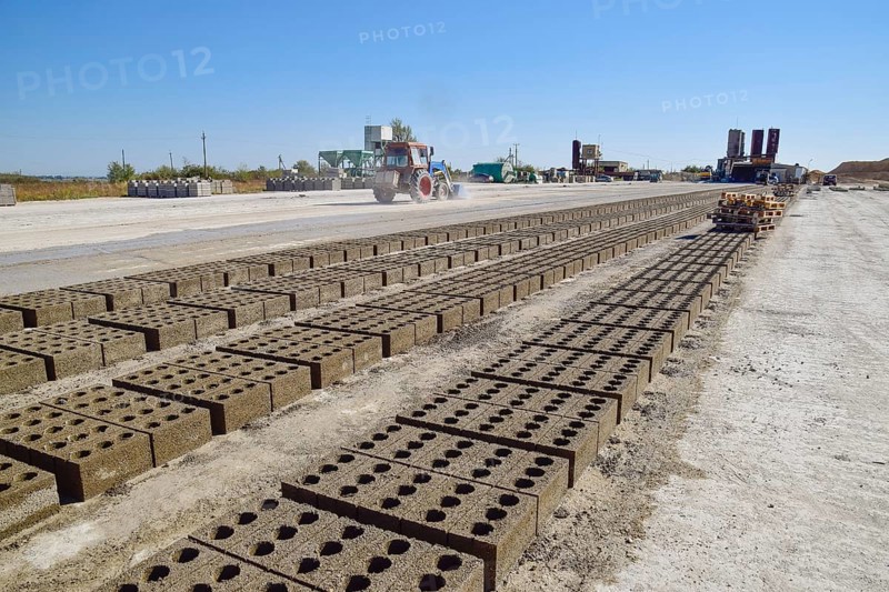 Cinder blocks lie on the ground and dried. Atyrau, Kazakhstan