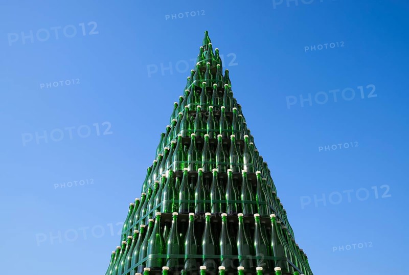 Christmas tree of bottles of champagne. Atyrau, Kazakhstan